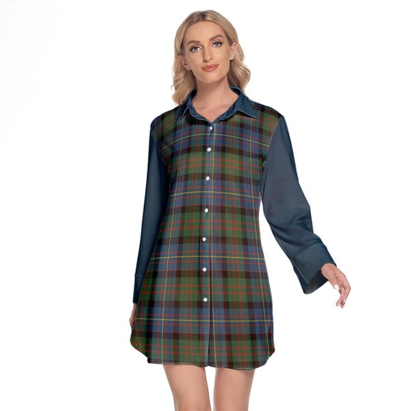 Cameron Of Erracht Ancient Tartan Women s Lapel Shirt Dress With Long Sleeve For Sale