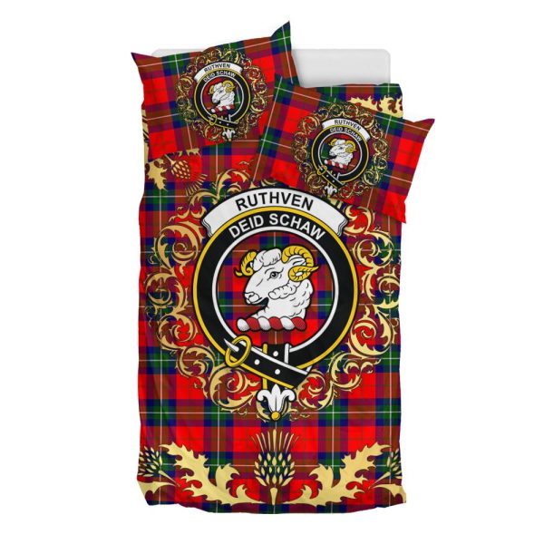 Ruthven Modern Tartan Crest Bedding Set - Golden Thistle Style Online Sale