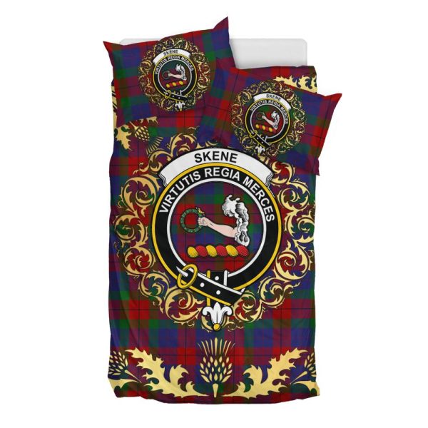 Skene of Cromar 01 Tartan Crest Bedding Set - Golden Thistle Style For Cheap