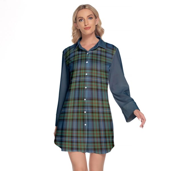 Robertson Hunting Ancient Tartan Women s Lapel Shirt Dress With Long Sleeve Hot on Sale