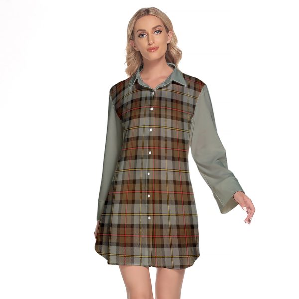 MacLeod Of Harris Weathered Tartan Women s Lapel Shirt Dress With Long Sleeve Cheap