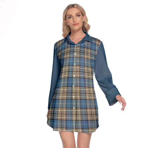 Napier Ancient Tartan Women s Lapel Shirt Dress With Long Sleeve For Sale