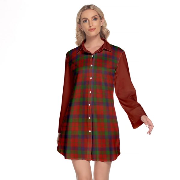 Robertson Tartan Women s Lapel Shirt Dress With Long Sleeve For Discount