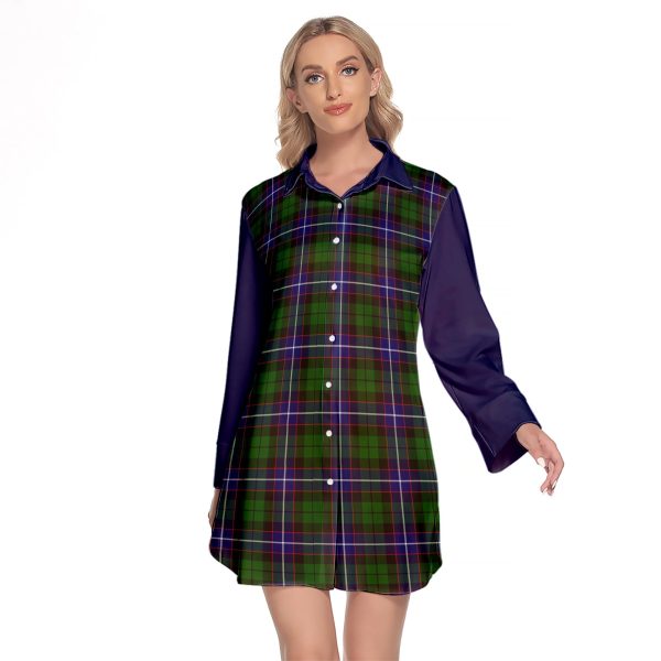 Russell Modern Tartan Women s Lapel Shirt Dress With Long Sleeve Online now