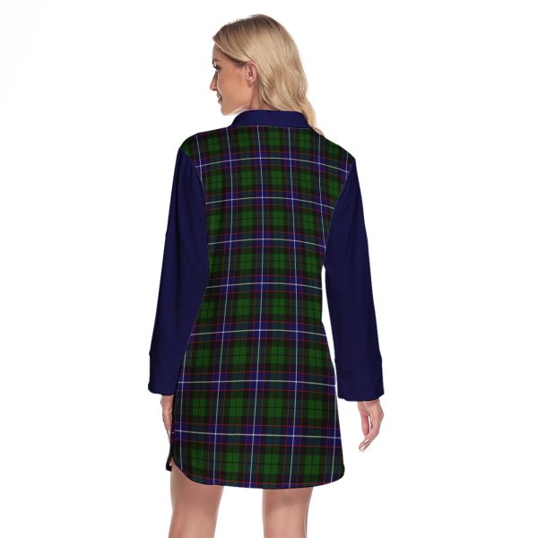 Russell Modern Tartan Women s Lapel Shirt Dress With Long Sleeve Online now - Image 2
