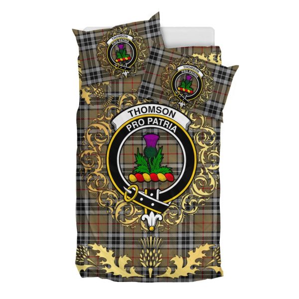 Thomson Camel Tartan Crest Bedding Set - Golden Thistle Style Cheap