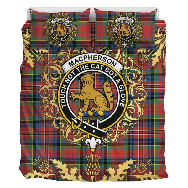 MacPherson Ancient Tartan Crest Bedding Set - Golden Thistle Style For Sale - Image 2