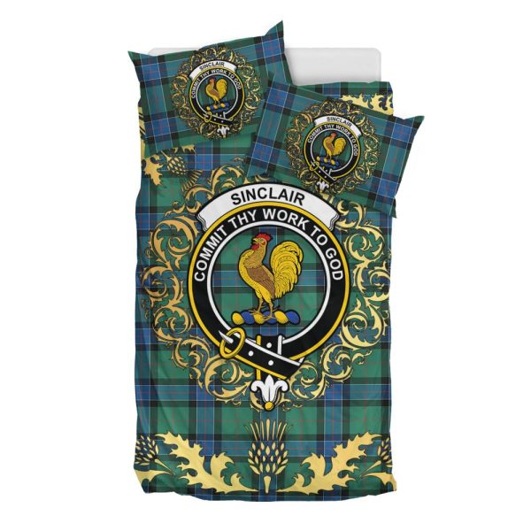 Sinclair Hunting Ancient Tartan Crest Bedding Set - Golden Thistle Style Discount