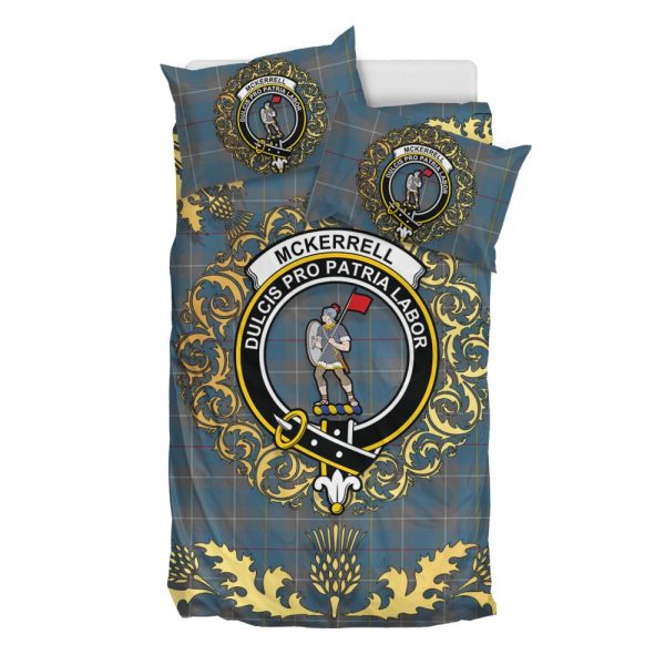 McKerrell of Hillhouse Dress Tartan Crest Bedding Set - Golden Thistle Style Online now