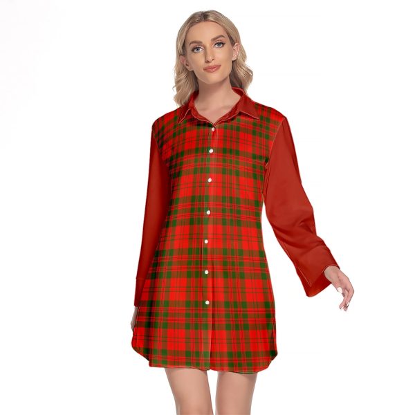 Livingston Modern Tartan Women s Lapel Shirt Dress With Long Sleeve For Sale