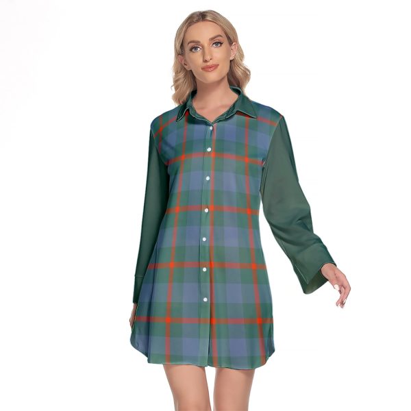 Agnew Ancient Tartan Women s Lapel Shirt Dress With Long Sleeve For Discount