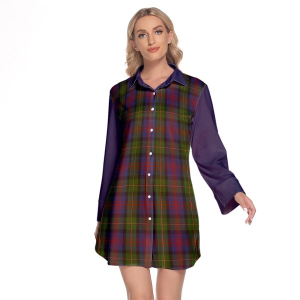 MacLennan Tartan Women s Lapel Shirt Dress With Long Sleeve Sale