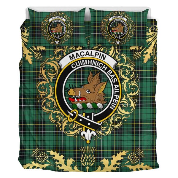 MacAlpin (MacAlpine) Ancient Tartan Crest Bedding Set - Golden Thistle Style For Sale - Image 2
