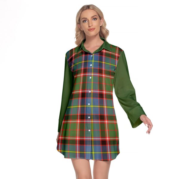 Norvel Tartan Women s Lapel Shirt Dress With Long Sleeve Supply
