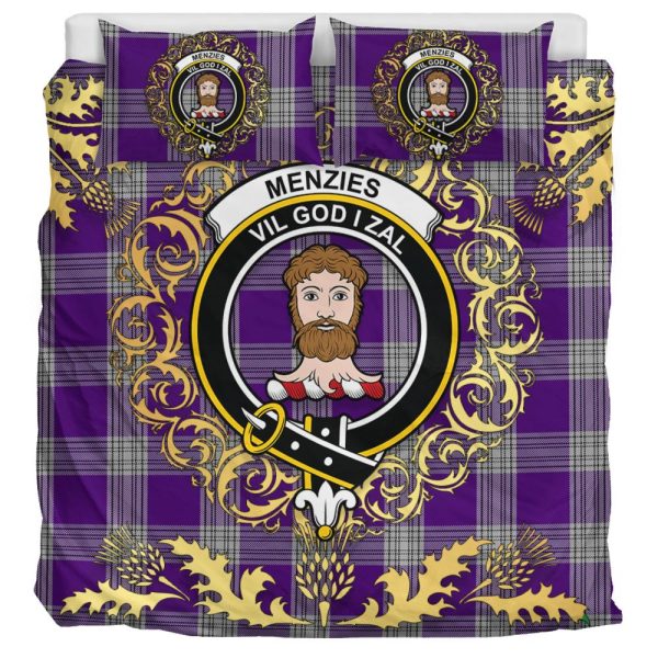 Menzies Mauve and White Tartan Crest Bedding Set - Golden Thistle Style For Discount - Image 3