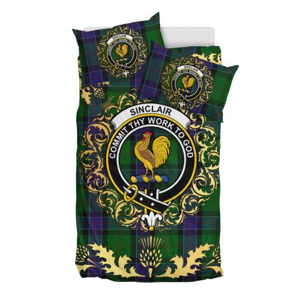 Sinclair Hunting 02 Tartan Crest Bedding Set - Golden Thistle Style Sale