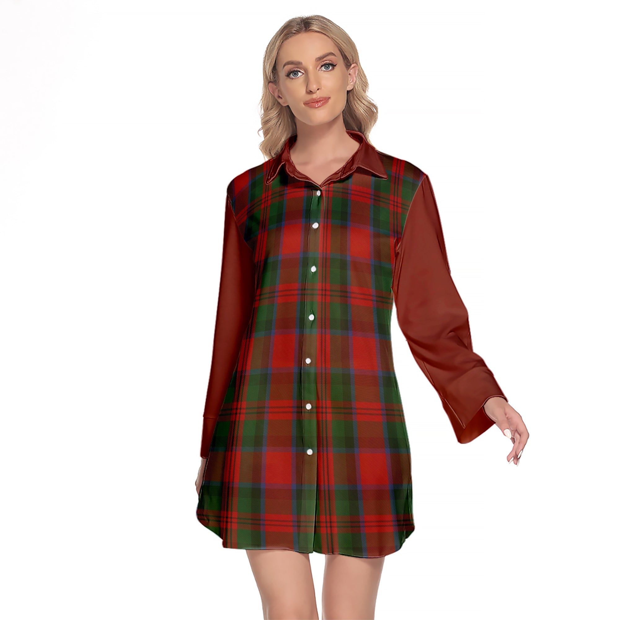 MacDuff Tartan Women s Lapel Shirt Dress With Long Sleeve For Sale