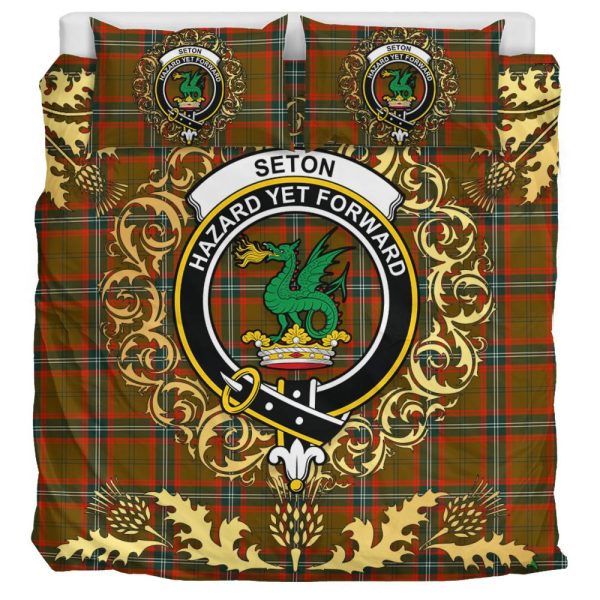 Seton Hunting Modern Tartan Crest Bedding Set - Golden Thistle Style For Discount - Image 3