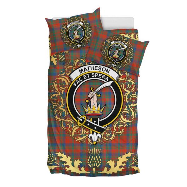 Matheson Ancient Tartan Crest Bedding Set - Golden Thistle Style Cheap