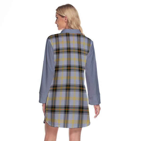 Bell Tartan Women s Lapel Shirt Dress With Long Sleeve Online - Image 2