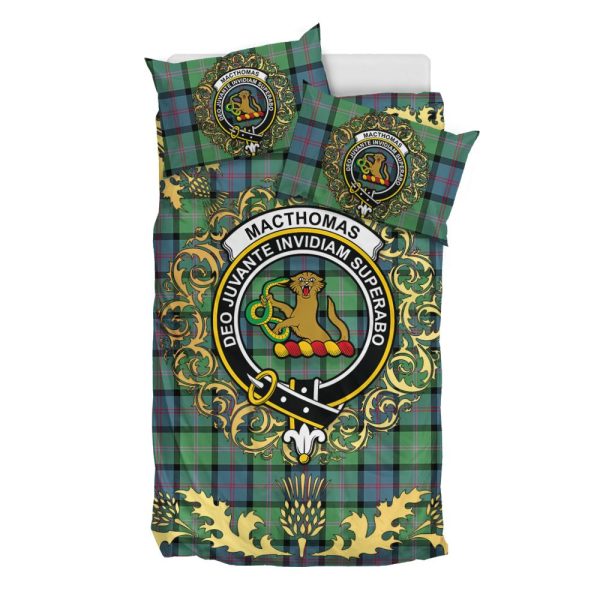 MacThomas Ancient Tartan Crest Bedding Set - Golden Thistle Style on Sale