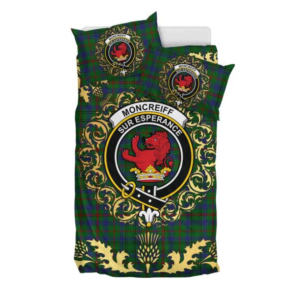 Moncrieff of Atholl Tartan Crest Bedding Set - Golden Thistle Style For Sale