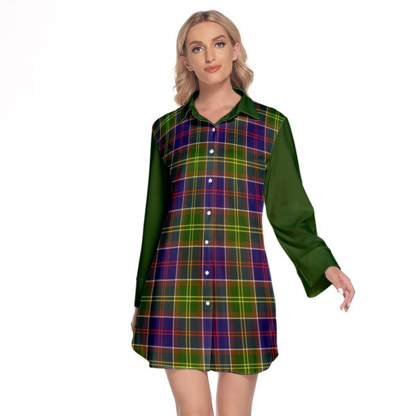 Whitefoord Modern Tartan Women s Lapel Shirt Dress With Long Sleeve Online now