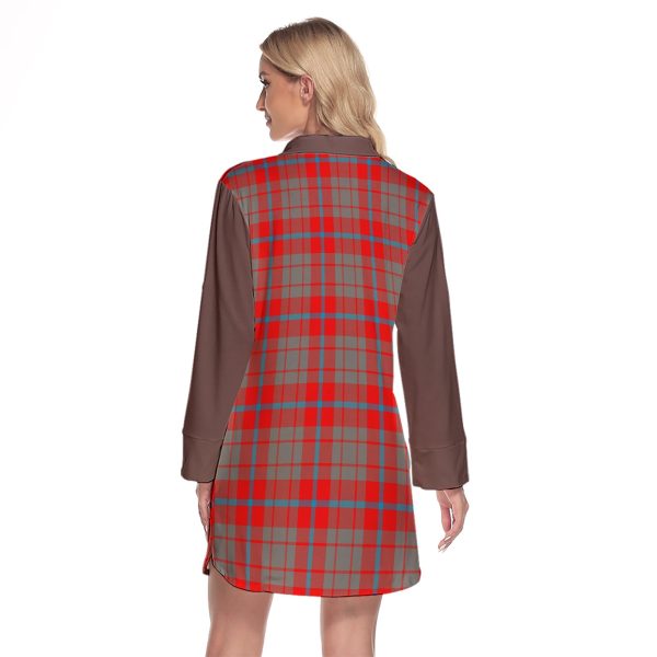 Moubray Tartan Women s Lapel Shirt Dress With Long Sleeve Online - Image 2