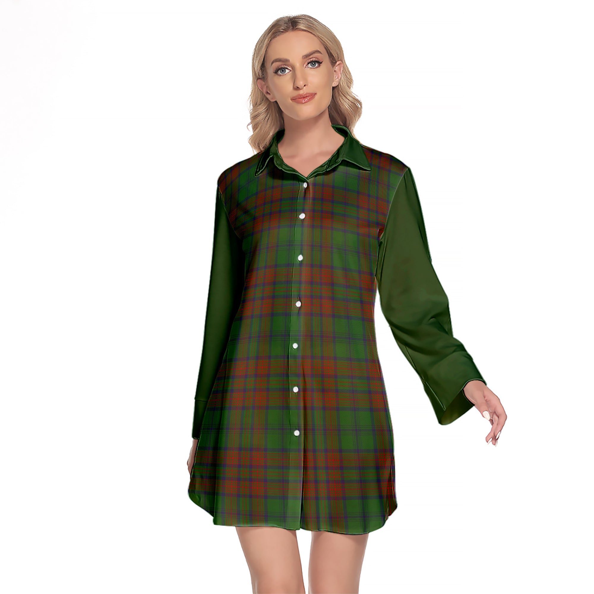 Matheson Hunting Highland Tartan Women s Lapel Shirt Dress With Long Sleeve Cheap