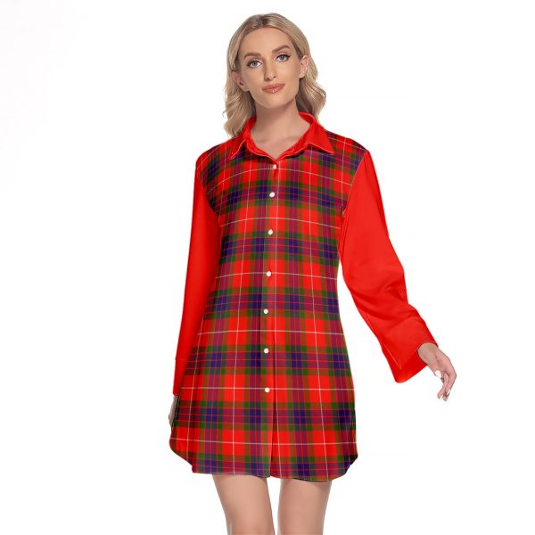 Abernethy Tartan Women s Lapel Shirt Dress With Long Sleeve For Cheap