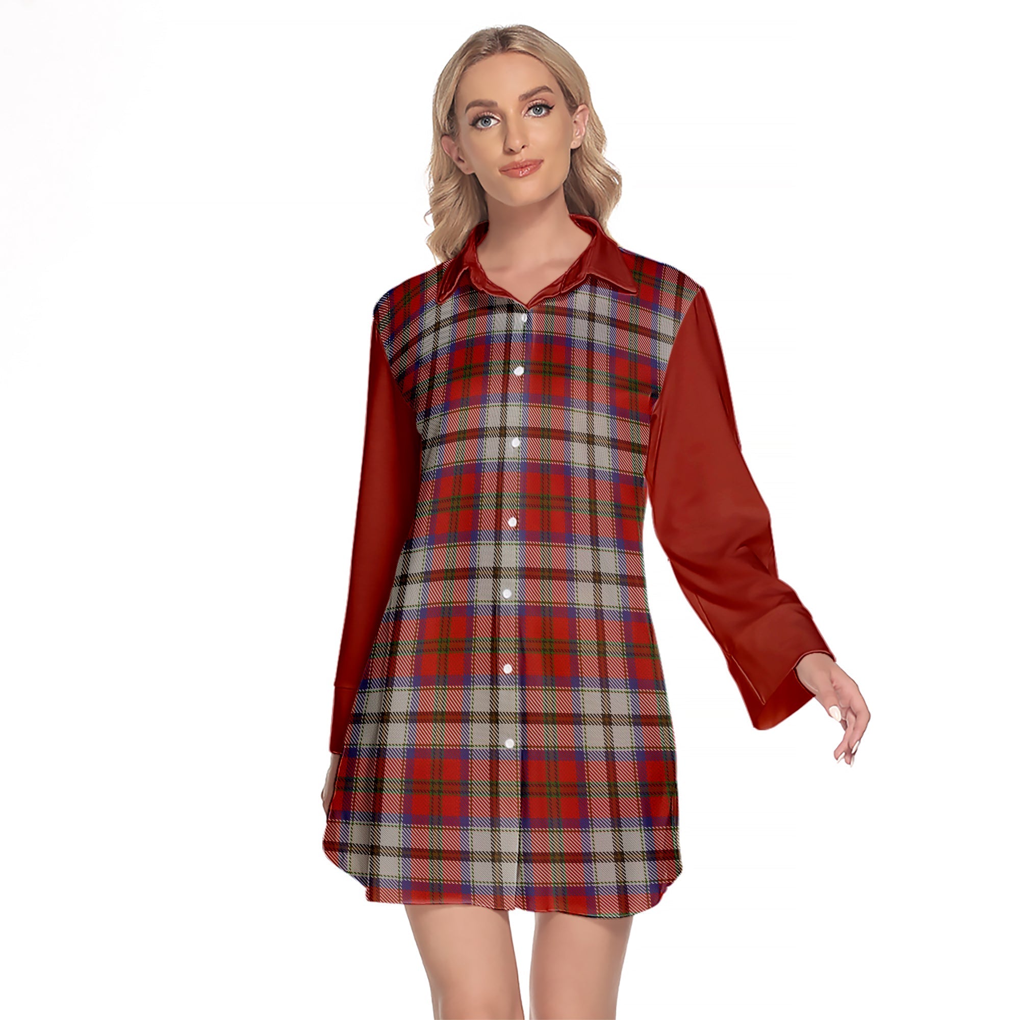 MacCulloch Dress Tartan Women s Lapel Shirt Dress With Long Sleeve Online now