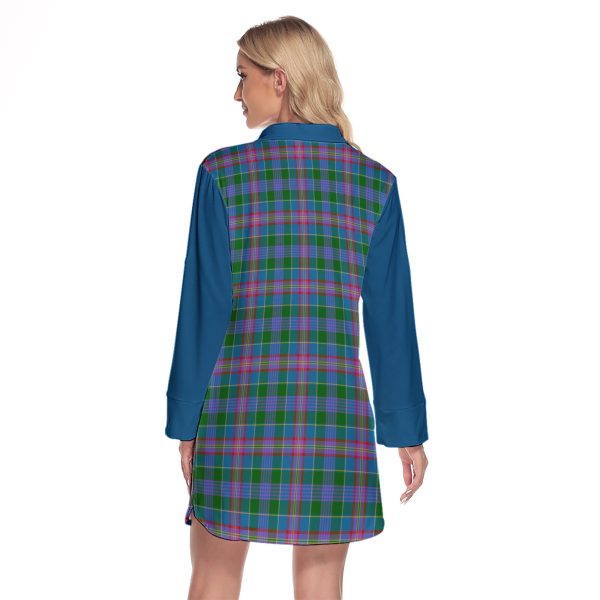Ralston Tartan Women s Lapel Shirt Dress With Long Sleeve Online now - Image 2