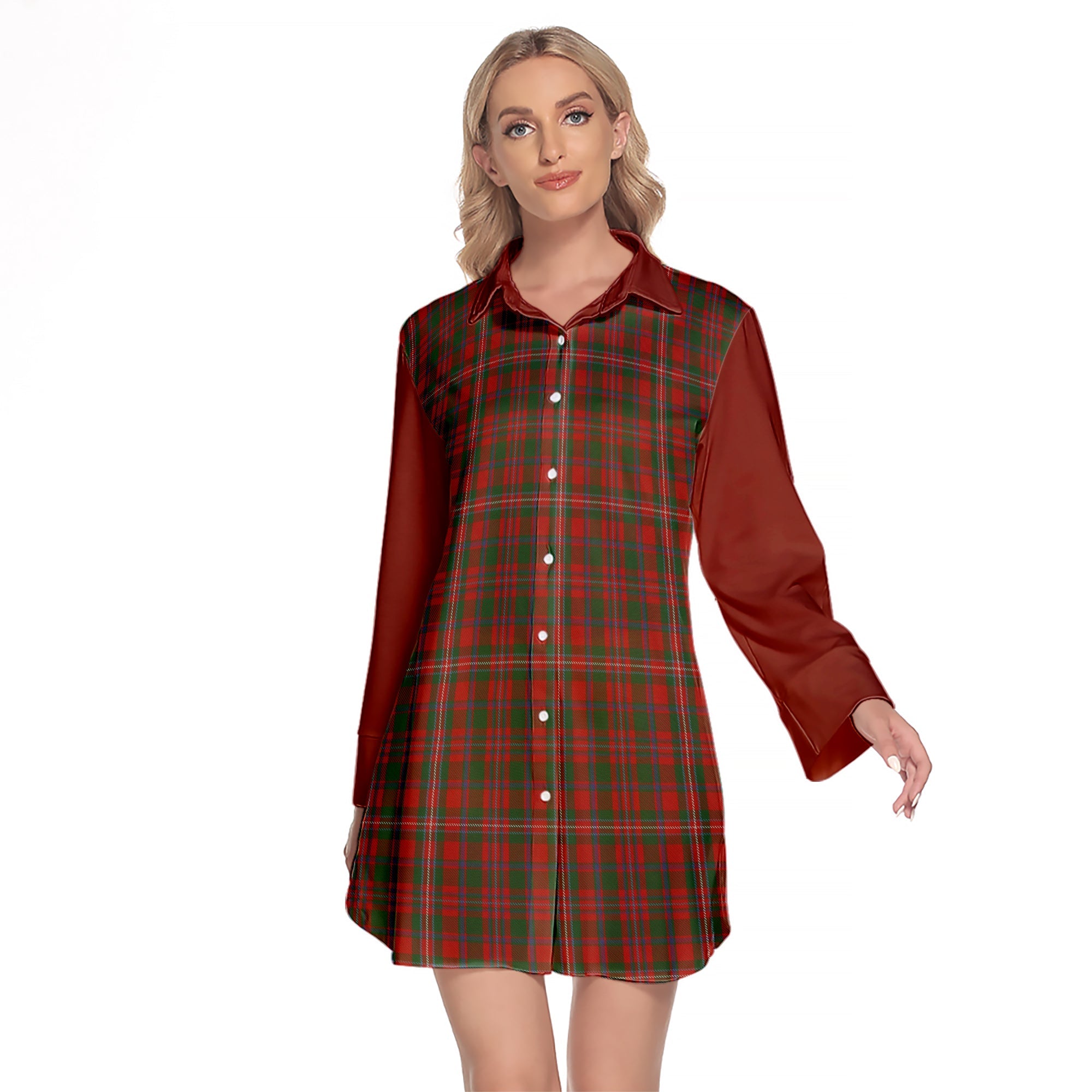 MacKinnon Tartan Women s Lapel Shirt Dress With Long Sleeve Online