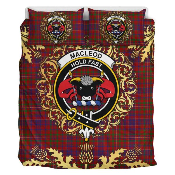 MacLeod Red Tartan Crest Bedding Set - Golden Thistle Style For Cheap - Image 2
