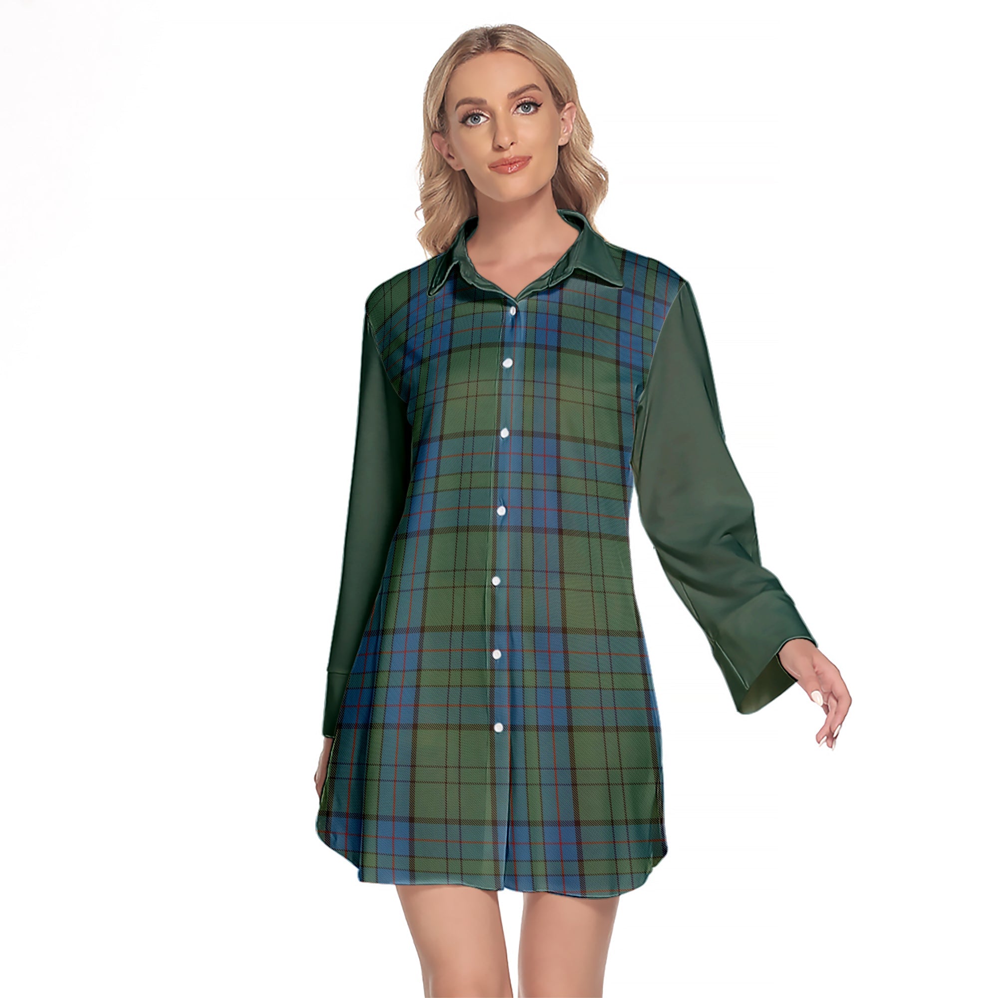 Lockhart Tartan Women s Lapel Shirt Dress With Long Sleeve For Discount