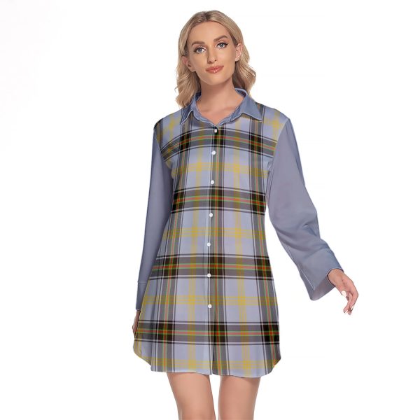 Bell Tartan Women s Lapel Shirt Dress With Long Sleeve Online