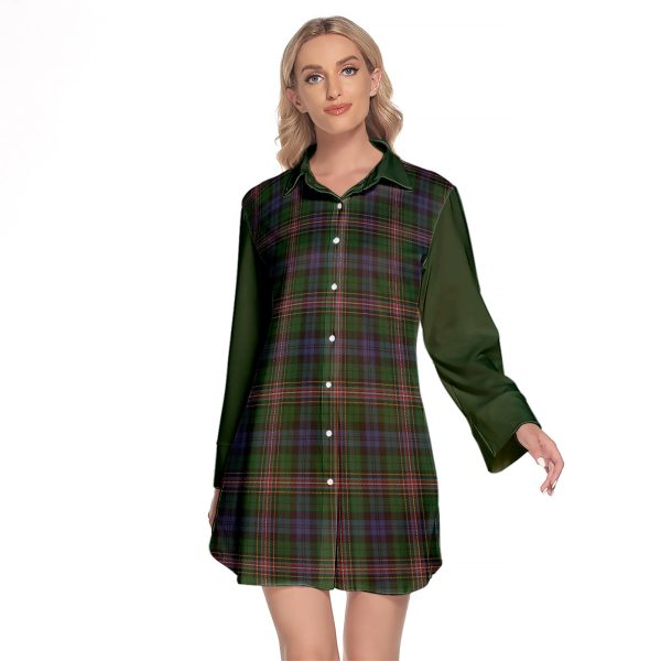 Allison Tartan Women s Lapel Shirt Dress With Long Sleeve Supply