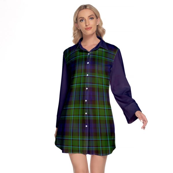 MacCallum Modern Tartan Women s Lapel Shirt Dress With Long Sleeve Fashion