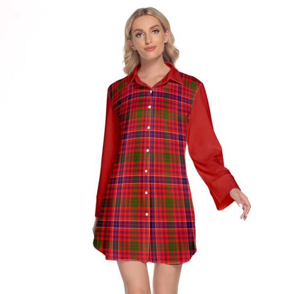 MacRae Modern Tartan Women s Lapel Shirt Dress With Long Sleeve Online
