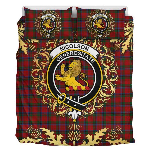 Nicolson (MacNicol) Tartan Crest Bedding Set - Golden Thistle Style For Cheap - Image 2