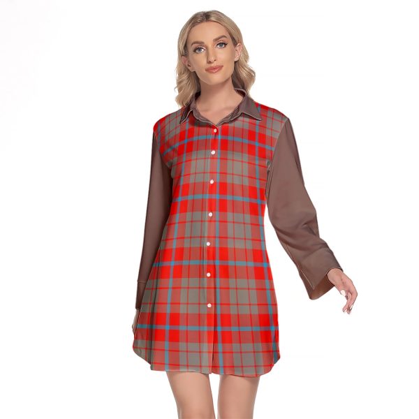 Moubray Tartan Women s Lapel Shirt Dress With Long Sleeve Online