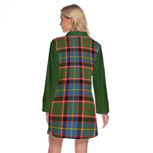 Norvel Tartan Women s Lapel Shirt Dress With Long Sleeve Supply - Image 2
