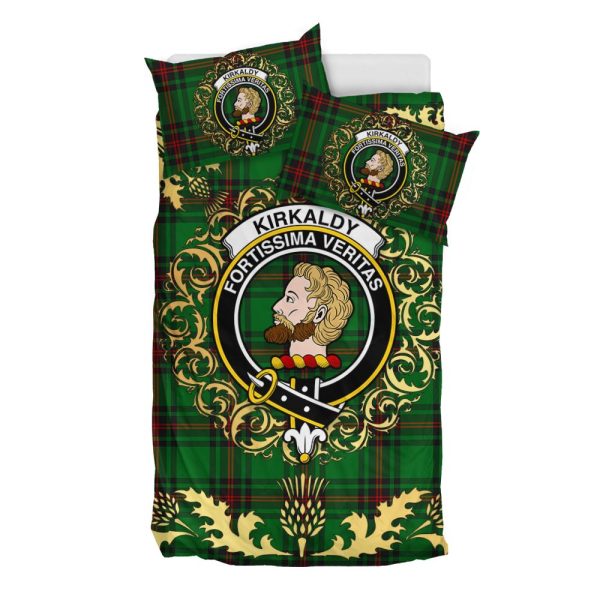 Kirkcaldy Tartan Crest Bedding Set - Golden Thistle Style on Sale