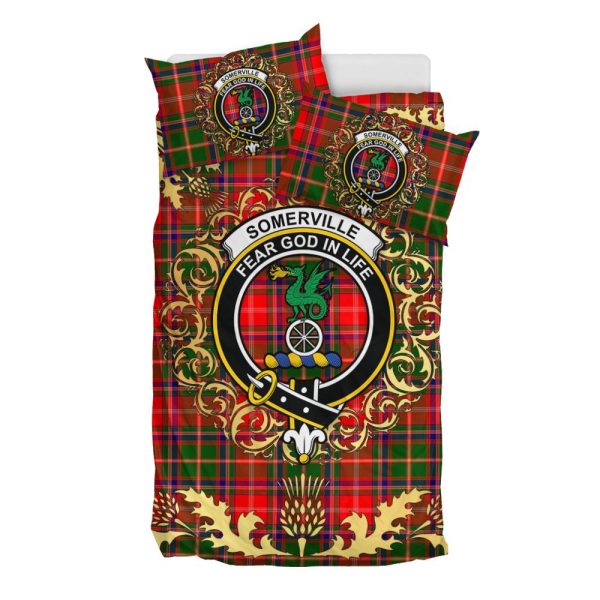 Somerville Modern Tartan Crest Bedding Set - Golden Thistle Style For Cheap