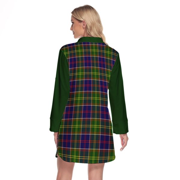 Whitefoord Modern Tartan Women s Lapel Shirt Dress With Long Sleeve Online now - Image 2