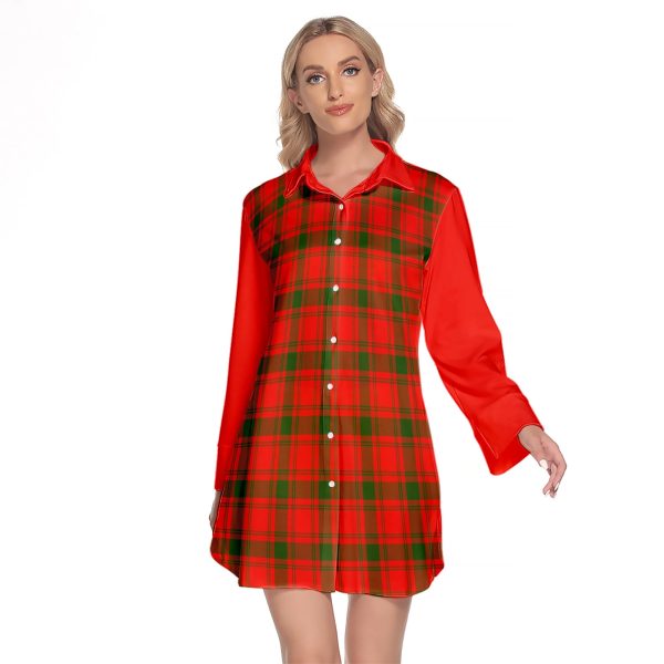 MacQuarrie Modern Tartan Women s Lapel Shirt Dress With Long Sleeve Cheap
