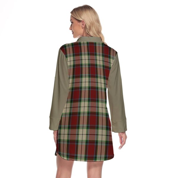 Rose White Dress Tartan Women s Lapel Shirt Dress With Long Sleeve Discount - Image 2