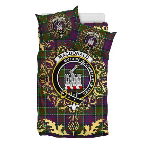 MacDonald of Clanranald Tartan Crest Bedding Set - Golden Thistle Style For Sale