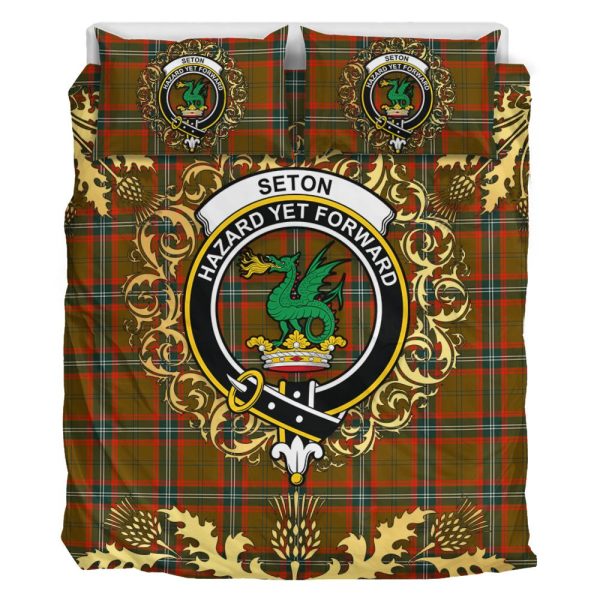 Seton Hunting Modern Tartan Crest Bedding Set - Golden Thistle Style For Discount - Image 2