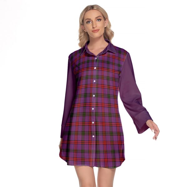 Montgomery Modern Tartan Women s Lapel Shirt Dress With Long Sleeve For Discount